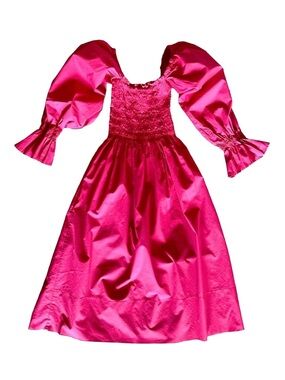 Monica Nera Red Puff Sleeve Smocked Midi Dress Square Neck Cottagecore M